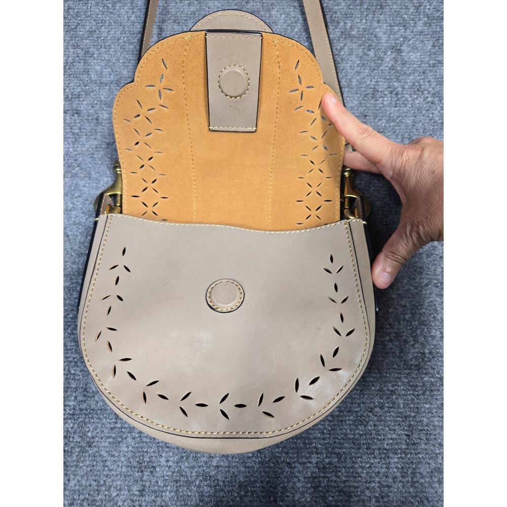 FRYE ILANA Harness Perforated Leather Bag Khaki Saddle Crossbody Bag Purse - Picture 5 of 12